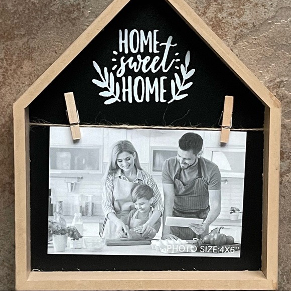 NEW “Home Sweet Home” Farmhouse Tabletop Photo Clip Decor Tan Black & White NWT - Picture 5 of 7